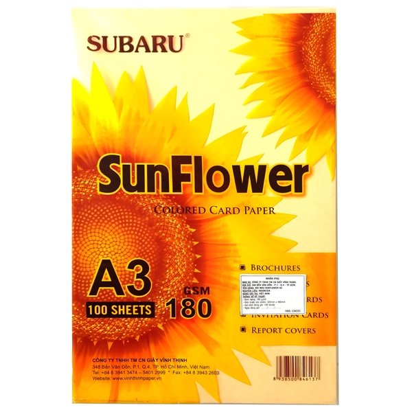 Bìa Thái Sunflower A3 Lớn 180 gsm - Màu Vàng