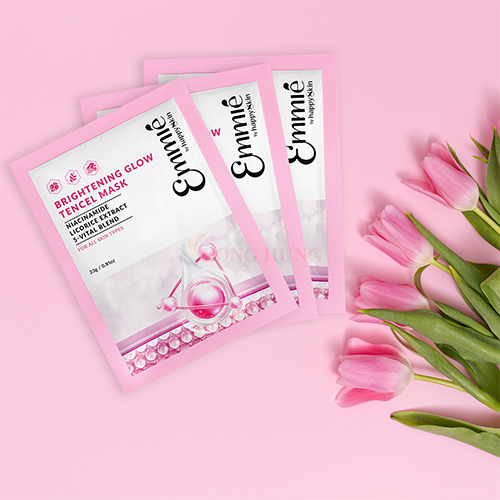 Mặt nạ vải sinh học Emmié by HappySkin Brightening Glow Tencel Mask giúp dưỡng trắng da chiết xuất cam thảo (1 miếng) - Hàng chính hãng