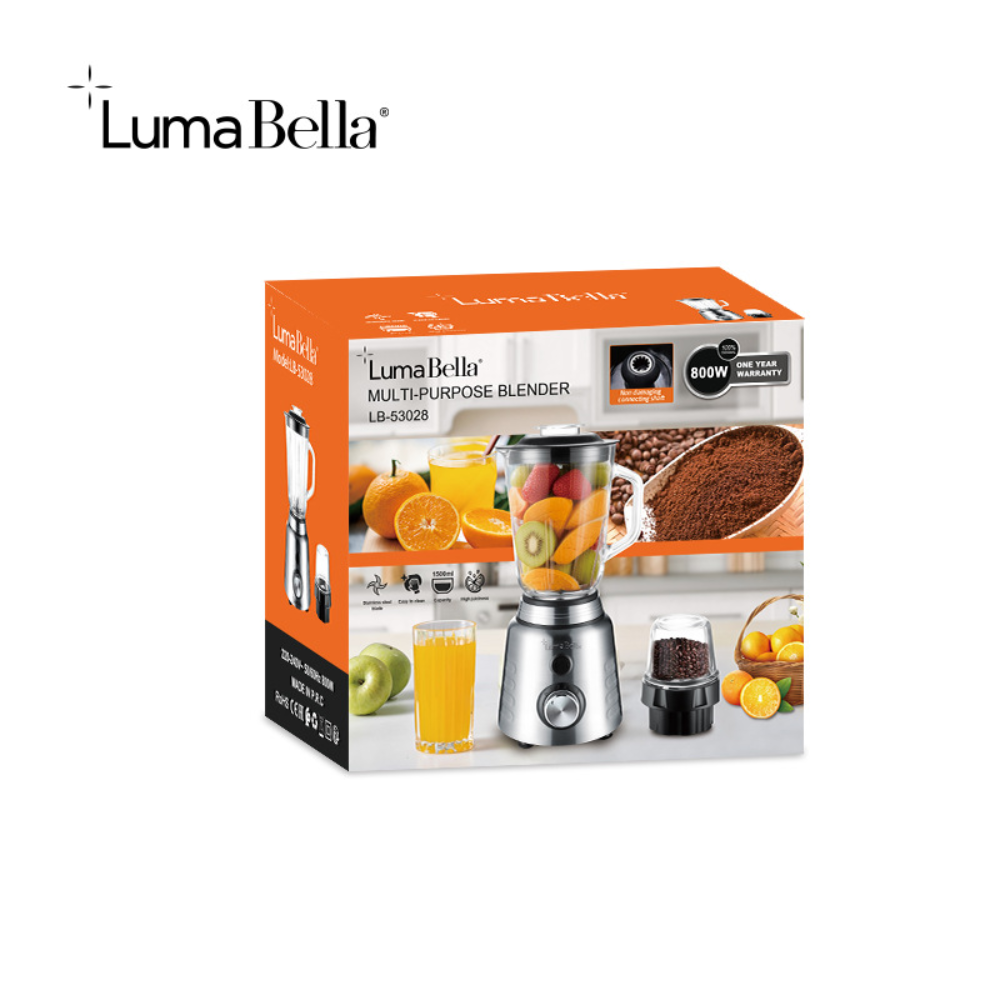 Máy xay sinh tố đa năng 2 in 1 Lumabella LB-53028 xay nhuyễn mịn rau của quả công suất cao 800W - HÀNG CHÍNH HÃNG