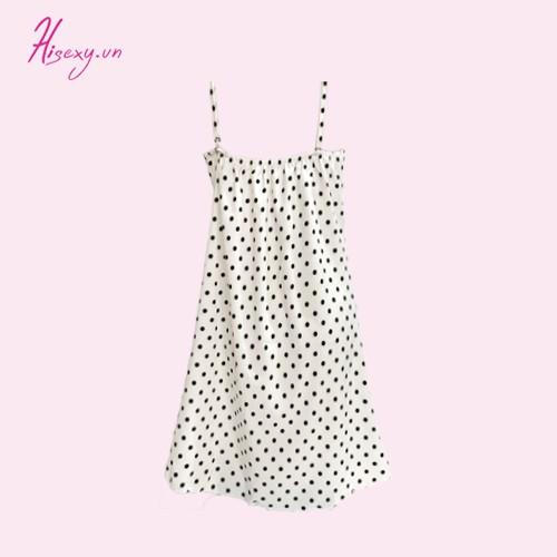 HISEXY Đầm Ngủ 2 Dây Mặc Nhà Chấm Bi Lụa Hàn Đủ Size Dưới 75Kg