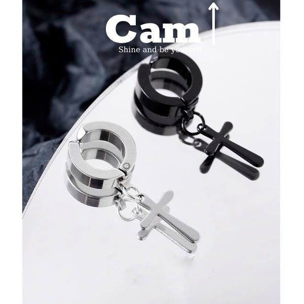 Khuyên Tai Nam Không Cần Bấm Lỗ, Khuyên Tai Kẹp Nhiều Lựa Chọn chữ thập, ngôi sao Cam Accessories