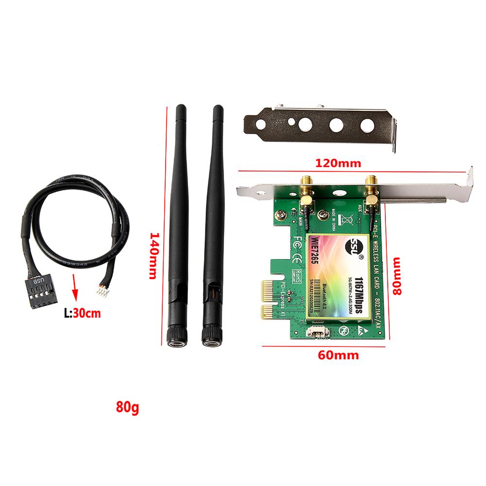 Thẻ WiFi AC 1200Mbps BT4.0 Thẻ điều hợp mạng PCIe không dây 5,8 GHz / 2,4 GHz Thẻ mạng PCI Express băng tần kép