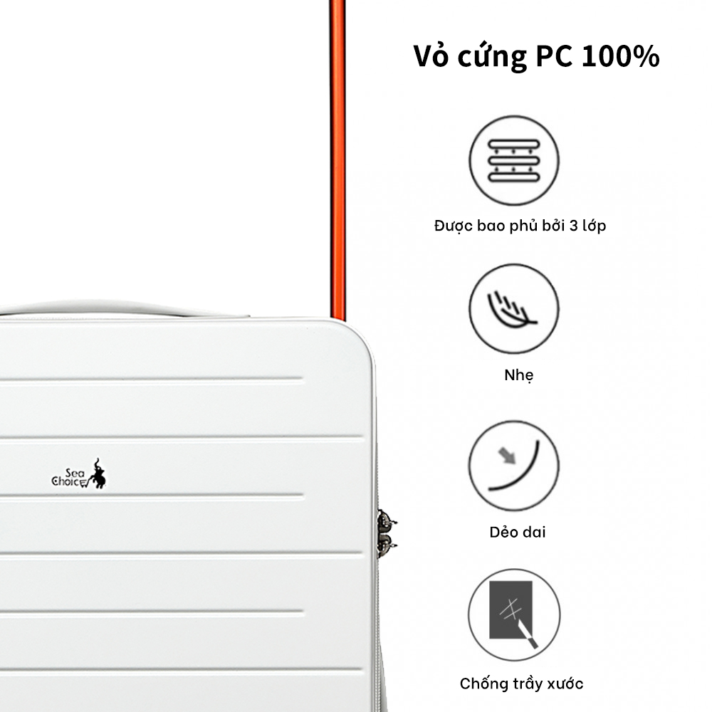Vali du lịch Sea Choice Vỏ cứng Chất liệu PC Size 20'' Tay cầm rộng có thể điều chỉnh có khóa TSA và dây kéo YKK - Bảo hành 5 năm