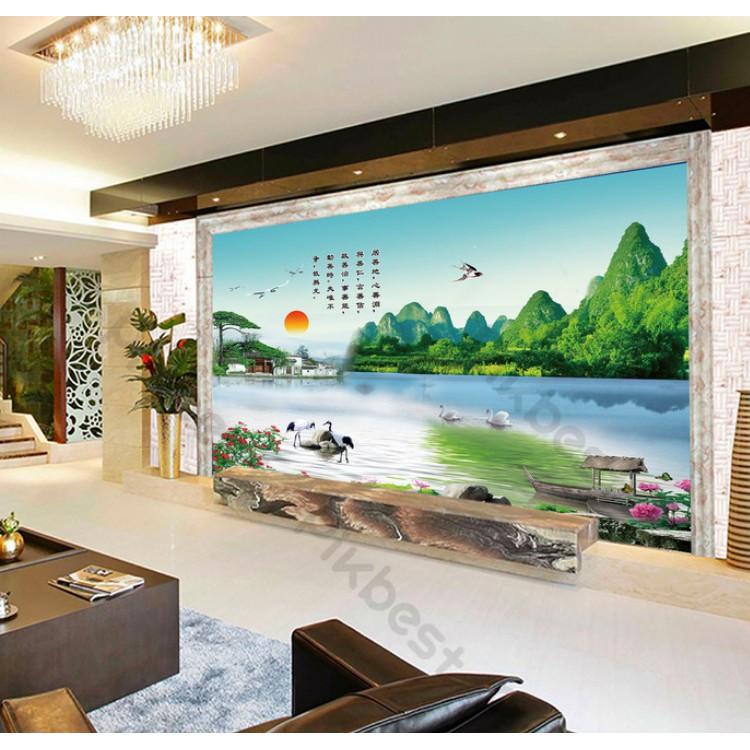 Tranh dán tường Tranh Núi Non Sơn Thủy phòng khách hiện đại dán tường MS1099404