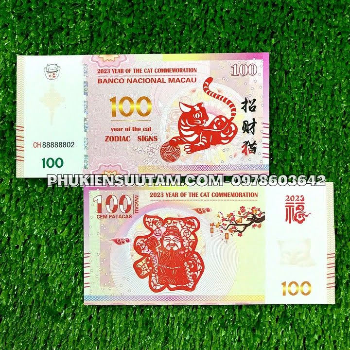 Combo 100 Tờ Lì Xì 100Dollar Macao Hình Con Mèo 2023, kích thước: 15.5cmx7.5cm, màu trắng - SP0054AB