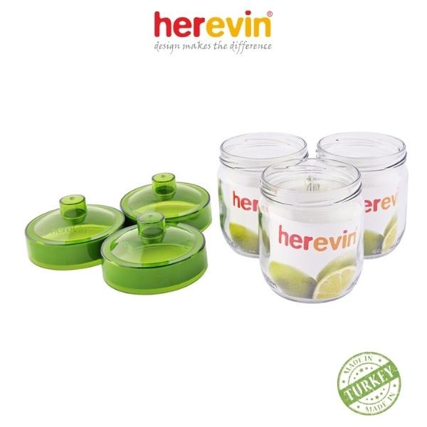 Bộ 3 Hũ Thuỷ Tinh Tròn Trơn Nắm Dúm Herevin 425ml - HEHU131357-205