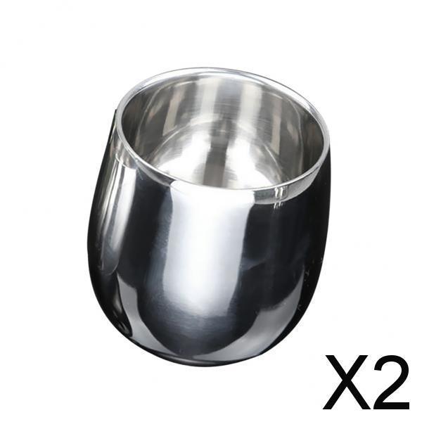 2xStainless Steel Beer Cup Double Wall Milk Coffee Tea Mug Curved 200ml
