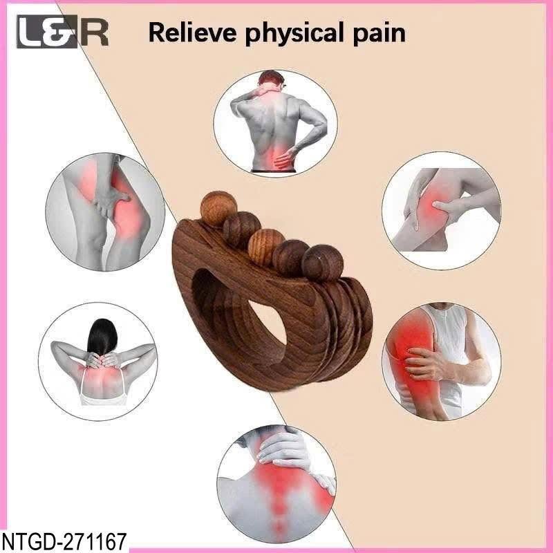Dụng Cụ Massage Huyệt Đạo 5 Hạt Bi Bằng Gỗ Tay Cầm Chữ D Dài 13Cm
