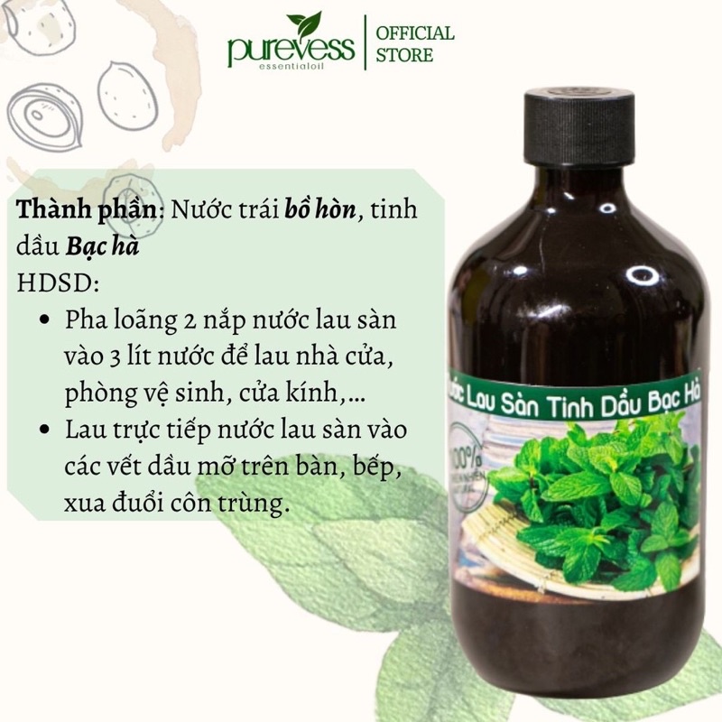Nước lau sàn hữu cơ bồ hòn Purevess từ tinh dầu thiên nhiên giúp đuổi muỗi và côn trùng