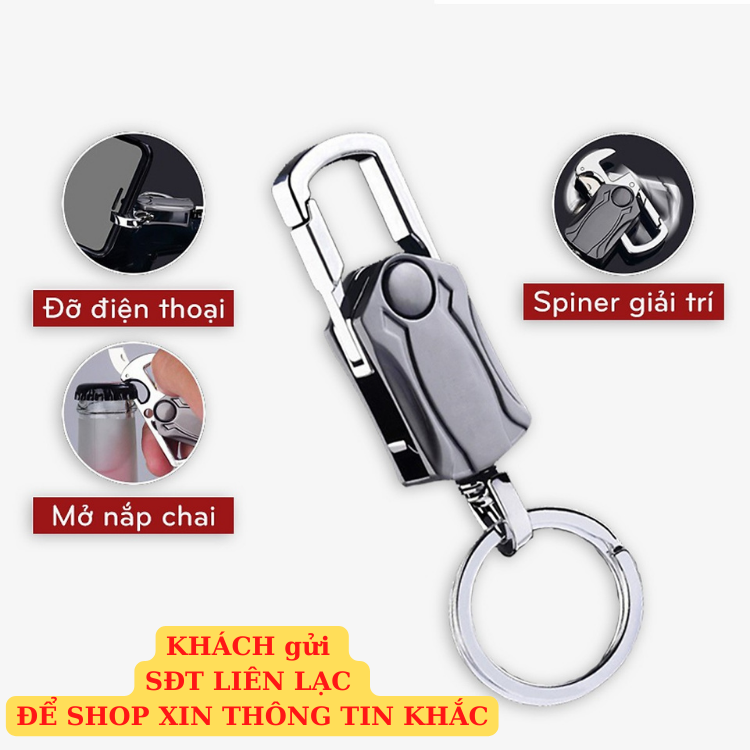 Móc khoá KHẮC TÊN SDT xoay đa năng 5in1 móc chìa khóa xoay Spinner thép ko gỉ A79