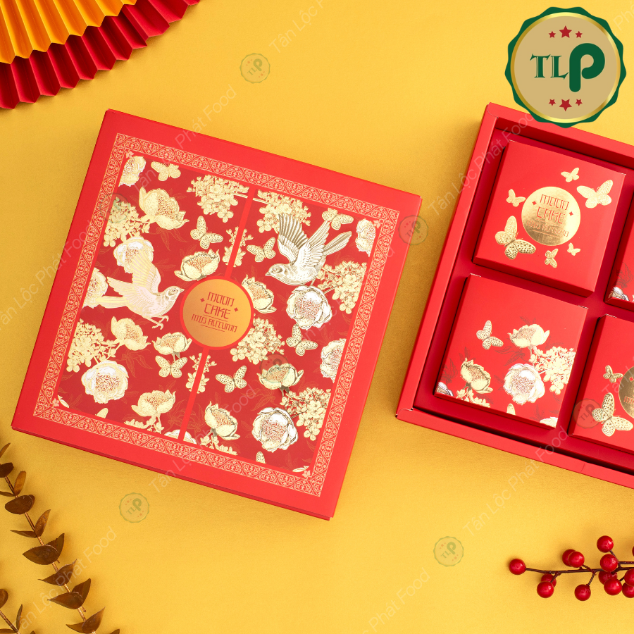 Hộp 4 bánh Trung Thu Tân Lộc Phát | Quà Tặng Trung Thu Đoàn Viên | Nhân Bánh Nhiều Vị (Thập Cẩm, Đậu Xanh, Khoai Môn, Dừa, Trà Xanh)