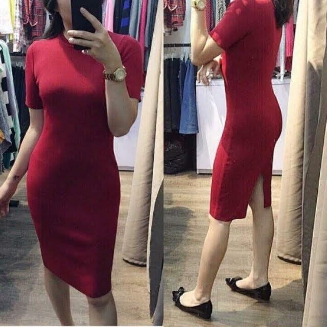Đầm body nữ - váy body nữ cổ tròn xẻ sau ôm dáng trẻ trung chất thun gân dày dặn