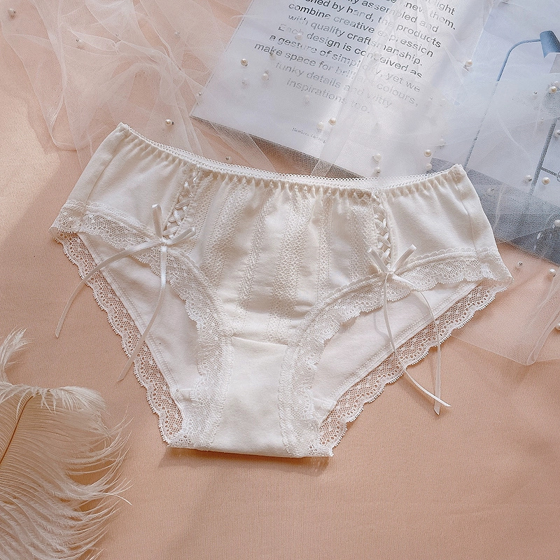 Quần Lót Cotton Nữ Phong Cách Nhật Bản Màu Kẹo Ngọt Viền Ren Đính Nơ P191