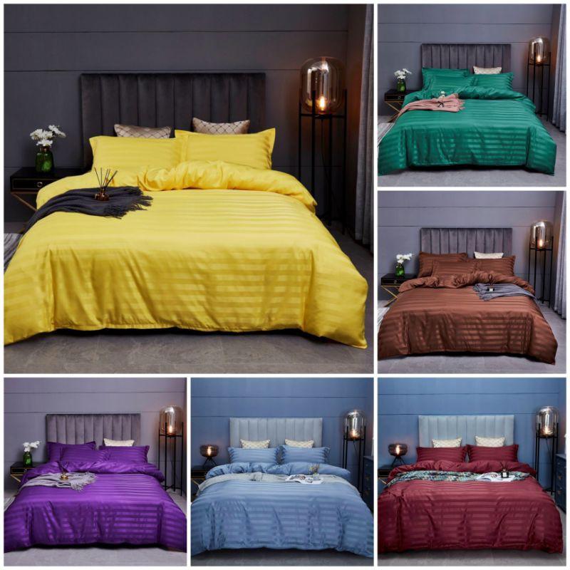 Bộ Chăn Ga Gối Cotton Họa Tiết Kẻ 3f Khách Sạn Cao Cấp Nhập Khẩu Nhiều Màu
