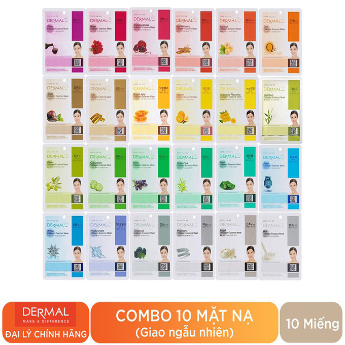 Combo 10 Mặt Nạ Dermal Dưỡng Da Collagen Hàn Quốc (23g) - Mùi Ngẫu Nhiên