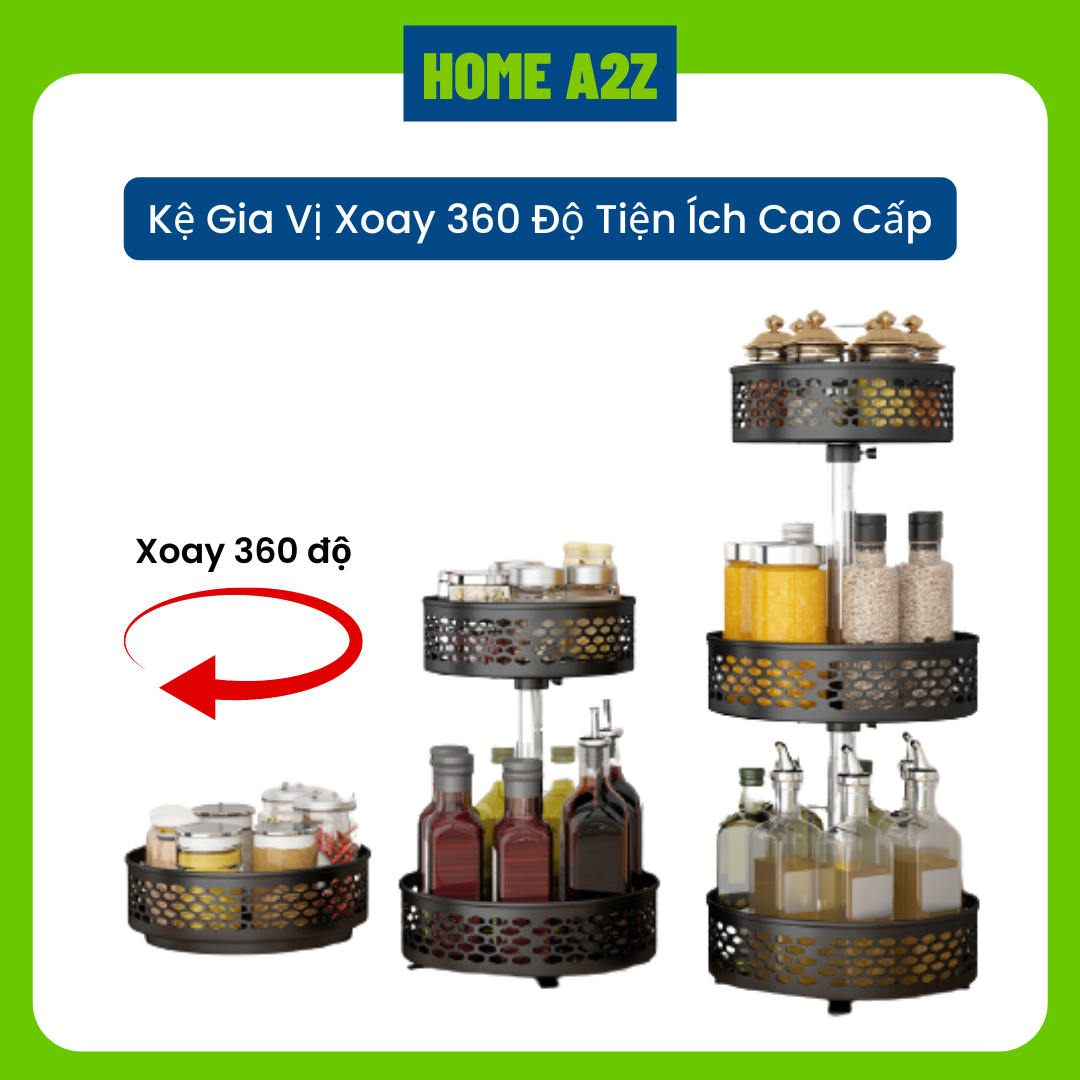 Kệ Gia Vị Xoay 360 Thép Carbon Sơn Tĩnh Điện Cao Cấp, Kệ Xoay Gia Vị Nhà Bếp 1/2/3 Tầng