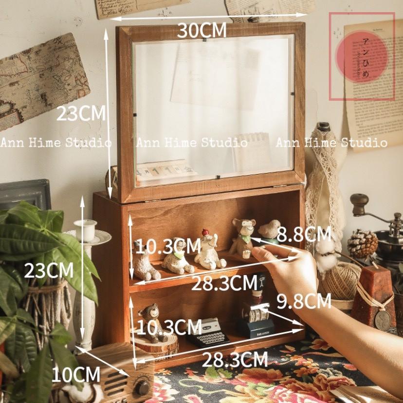 Tủ Gỗ Mini Để Bàn Retro Đựng Mỹ Phẩm Đồ Decor Kiểu Cánh Ngược