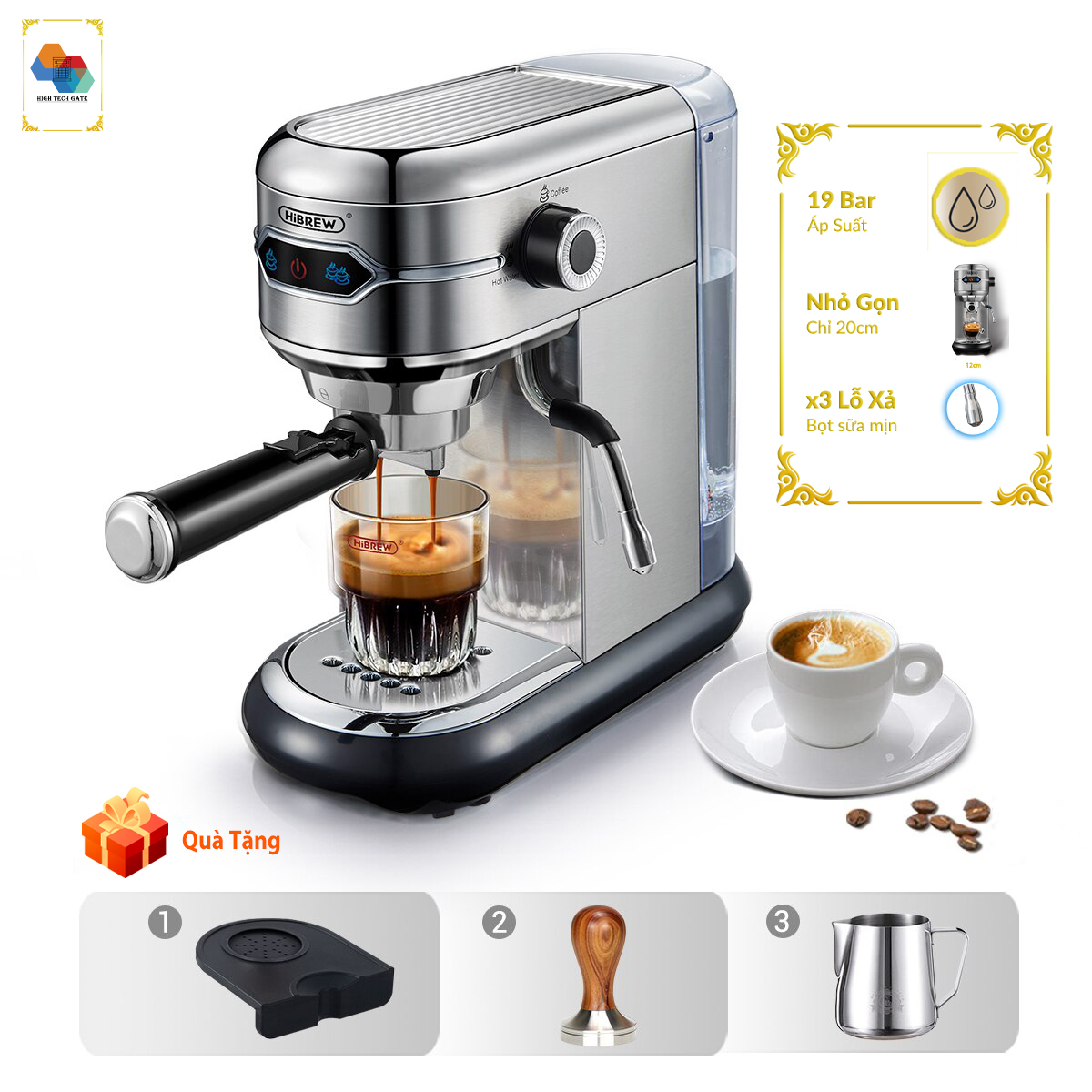 Máy pha cà phê HiBREW H11 pha cafe espresso bán tự động, mini nhỏ gọn cho gia đình, văn phòng, hot and cold đặc biệt, tặng kèm tấm lót, temper và ca đánh sữa 350ml, hàng chính hãng