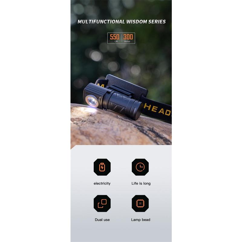 XPG Mini Flashlight 10W LED Headlamp Tactical Outdoor Camping Hiking Strong Light 550 Lumens IPX6 USB Rechargeable Flashlight