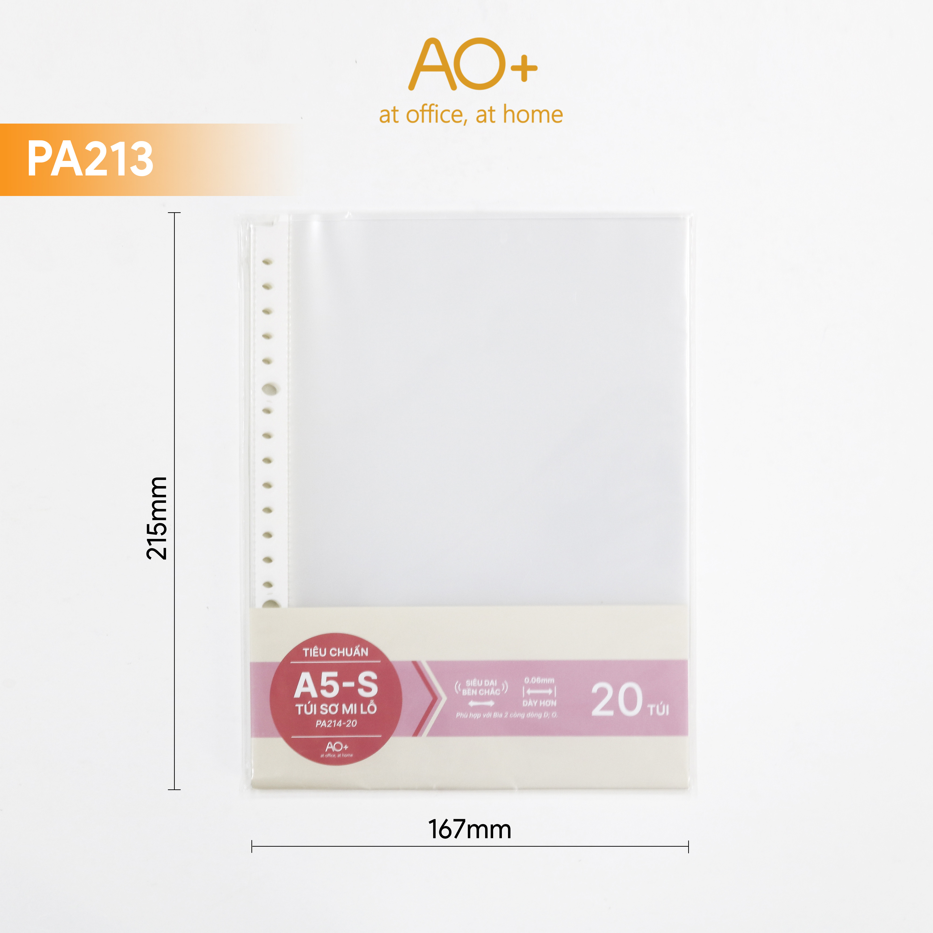 Bìa lá lỗ A5 AO+ rời đựng giấy tờ, tài liệu tiện lợi, độ dày 0.06mm (Xấp 20/50 lá) PA213/PA214