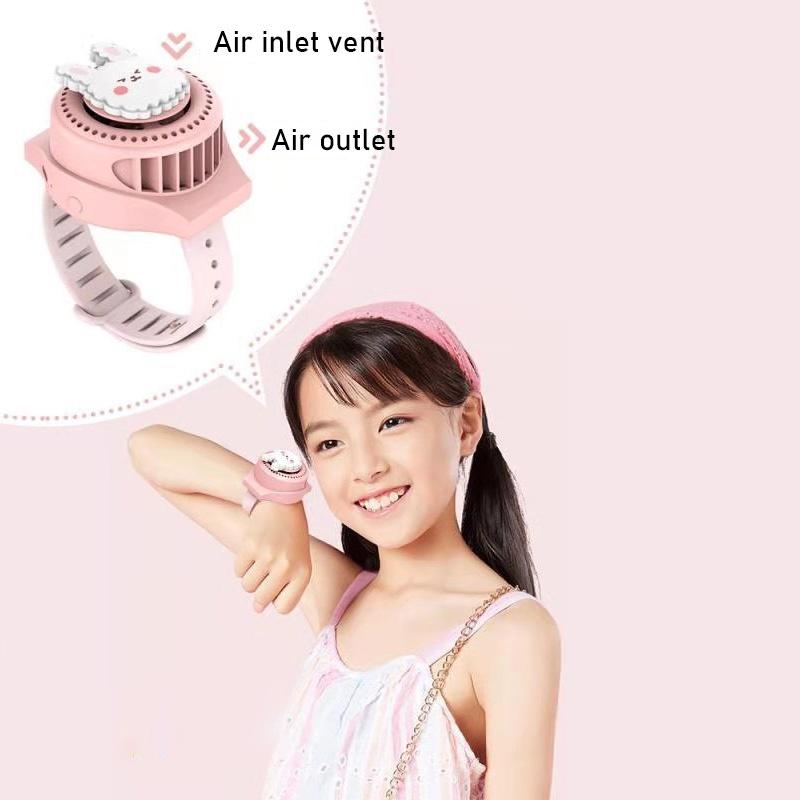 JIASHI Quạt Nhỏ Đeo Cổ Tay Không Cánh Họa Tiết Hoạt Hình Dễ Thương Có Thể Sạc Lại Bằng Cổng USB Cho Trẻ Hàng nhập khẩu