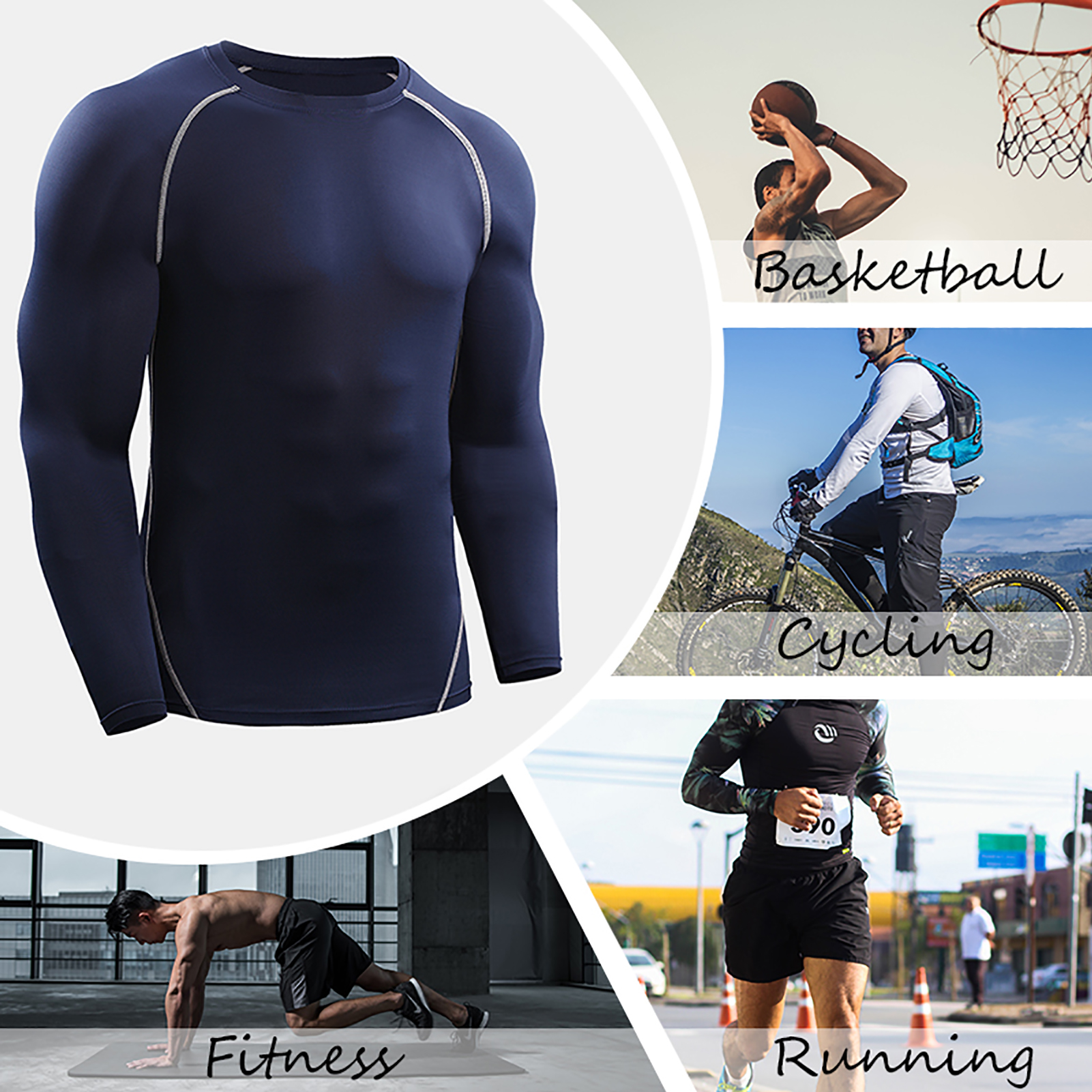 Áo sơ mi nén dài tay thể thao nam cổ chữ O Áo sơ mi tập thể dục đàn hồi, nhanh khô
