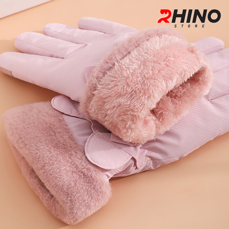 Găng tay Nữ giữ ấm lót lông cừu, chống gió Rhino G9022 cảm ứng điện thoại, đi xe máy
