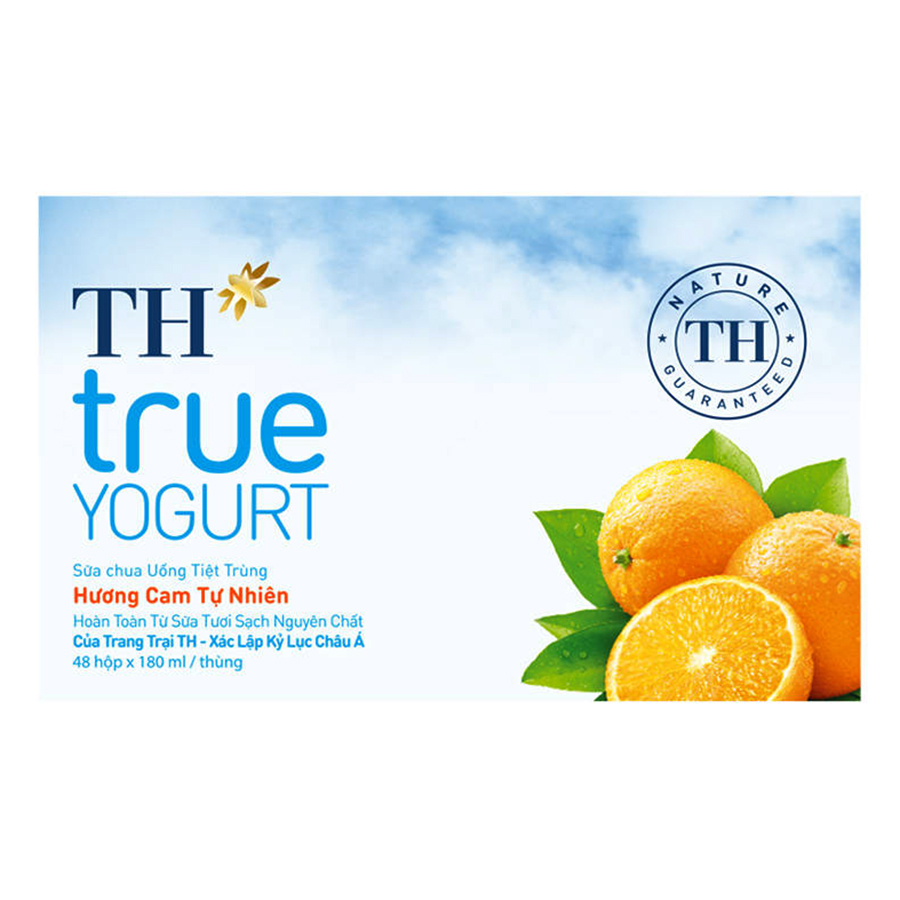 Thùng Sữa Chua Uống Tiệt Trùng Hương Cam Tự Nhiên TH True Yogurt (180ml x 48 Hộp)