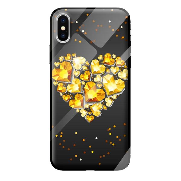 Ốp kính cường lực cho iPhone X nền tim vàng 2 - Hàng chính hãng
