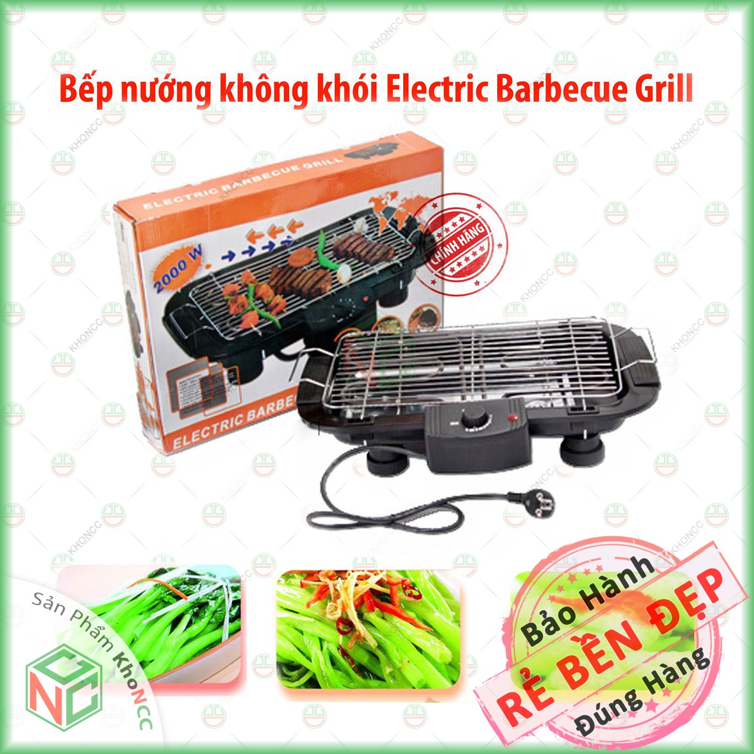 (Loại Tốt) Bếp Vỉ Nướng Điện Không Khói BBG KhoNCC - Electric BarBecue Grill 2000W - KPD-BEPDKK-425 - Hàng Chính Hãng
