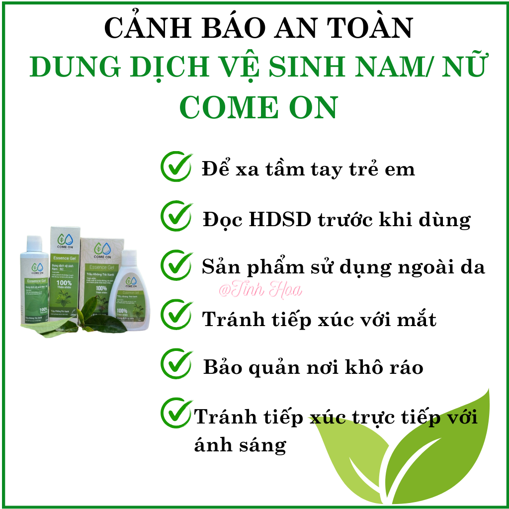 Dung dịch vệ sinh Nam/Nữ Come On chai 250ml100% thiên nhiên khử mùi hôi giảm viêm