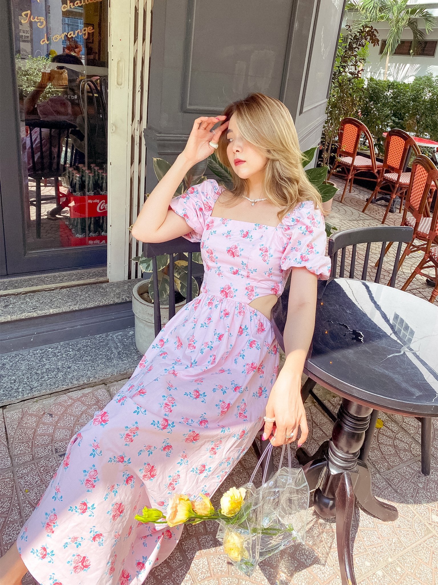 Đầm hồng dài hoa nhí vintage Magaly Pink Dress Gem Clothing SP060644