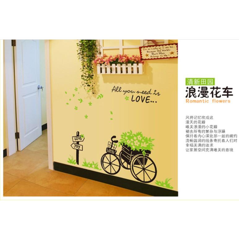 Decal trang trí dán tường mẫu xe đạp xanh