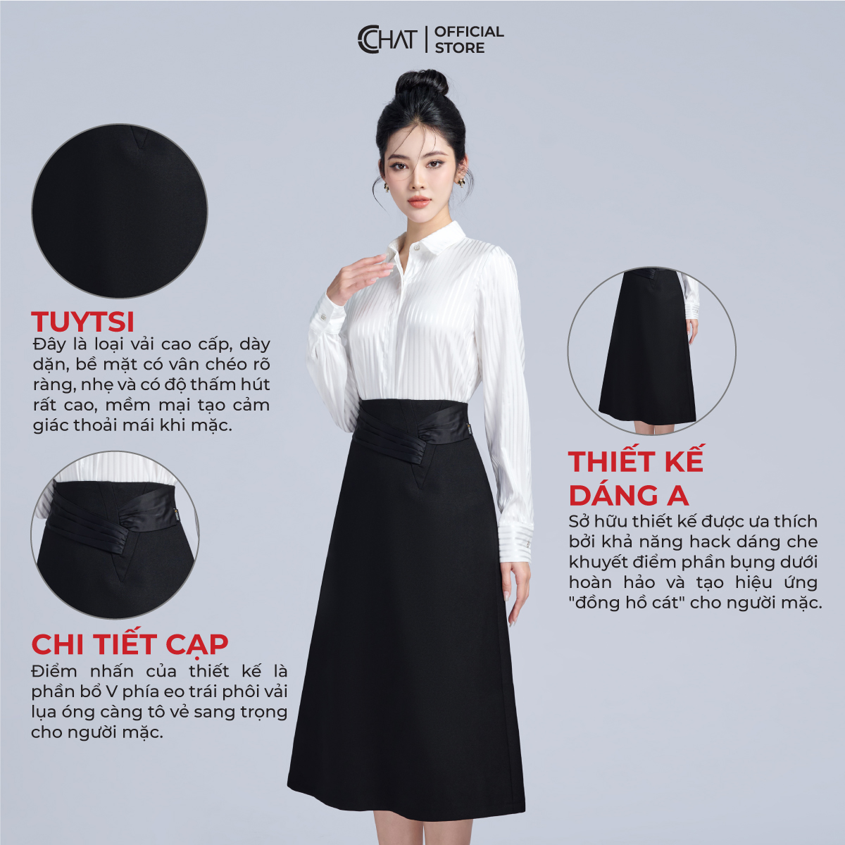 Chân Váy  Dáng A Bổ V Nhún Thân Trước Cạp Kiểu Chất Tuytsi Cao Cấp 53CDS8002AT