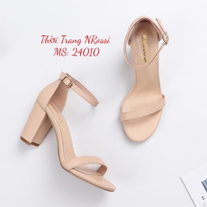 FREESHIP Giày sandal cao gót quai ngang 7 phân màu đen Big size 40 41 42 43 44