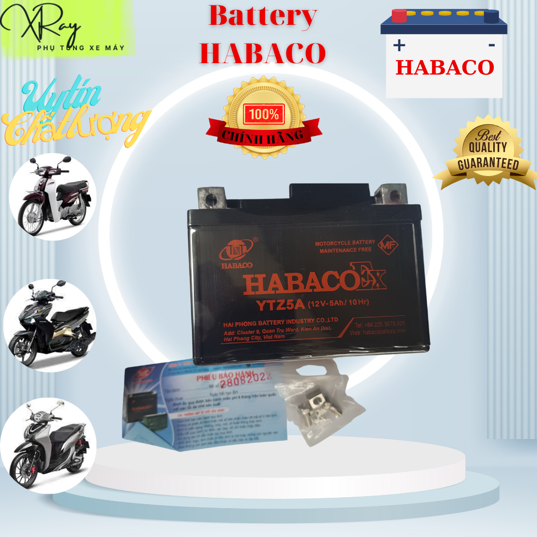 Ắc quy khô xe máy HABACO 12V - 5 Ah YTZ5A dùng cho wave RS, RSV, 100S, RSX,110 RS, AirBlade,Lead, Exciter