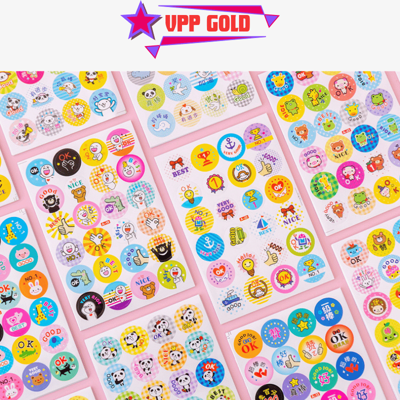 Sticker cuộn 500 hình dán cute dễ thương đẹp giá rẻ, sticker trang trí dán sổ khen thưởng học sinh văn phòng phẩm