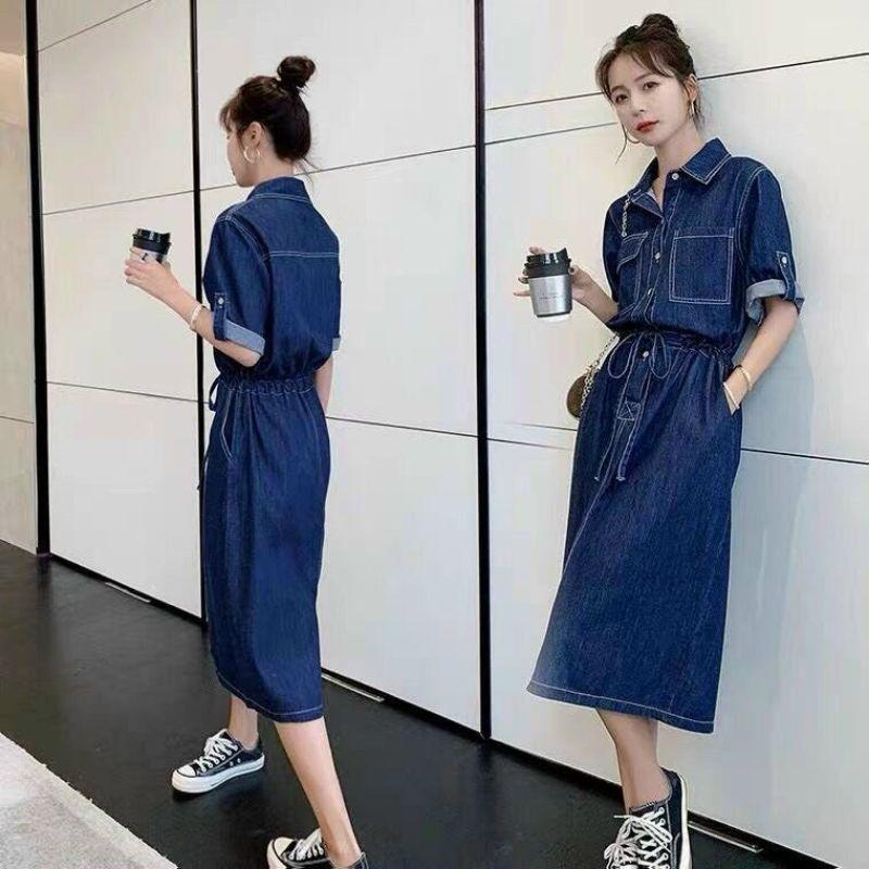 ĐẦM JEAN DENIM EO RÚT TÚI NẮP