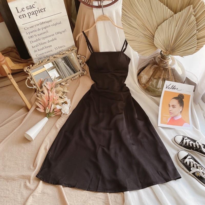 ĐẦM MAXI 2 DÂY ĐEN XOÈ nữ thời trang hàn quốc