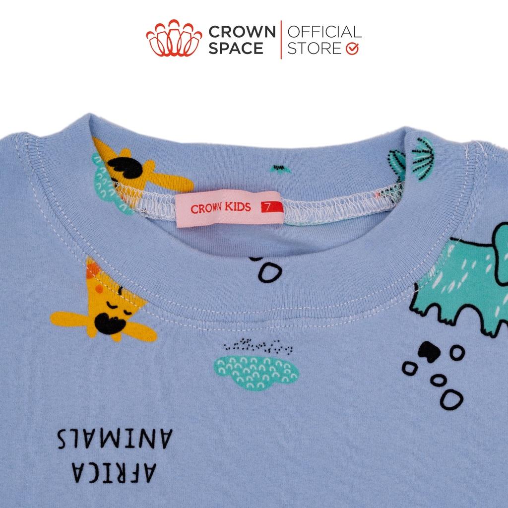 Bộ Mặc Nhà Dài Tay Bé Trai Crown Space Cao Cấp Xanh Pastel - Cotton Thoáng Mát Hình Khủng Long CKBL5911709 Size 19-27Kg