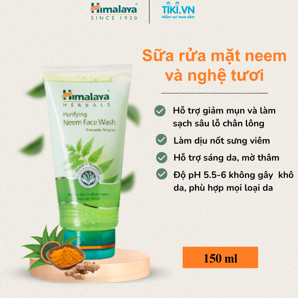 Sữa Rửa Mặt Neem Ngừa Mụn Trứng Cá Himalaya Herbals (150ml)