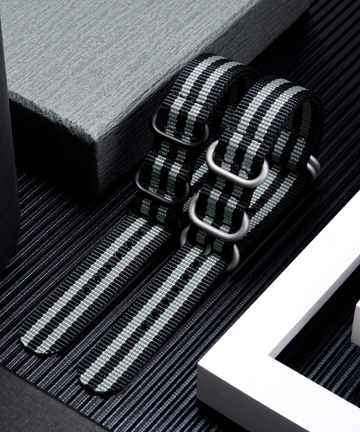 Vòng đeo tay đồng hồ dày cao trong các ban nhạc đa màu nylon đạn đạo dành cho nam nữ 22 mm với khóa thép không gỉ bạc/đen