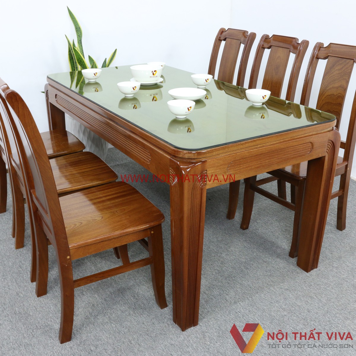 Bộ Bàn Ăn Gỗ Xoan Đào Gia Lai Tự Nhiên 6 Ghế Cao Cấp