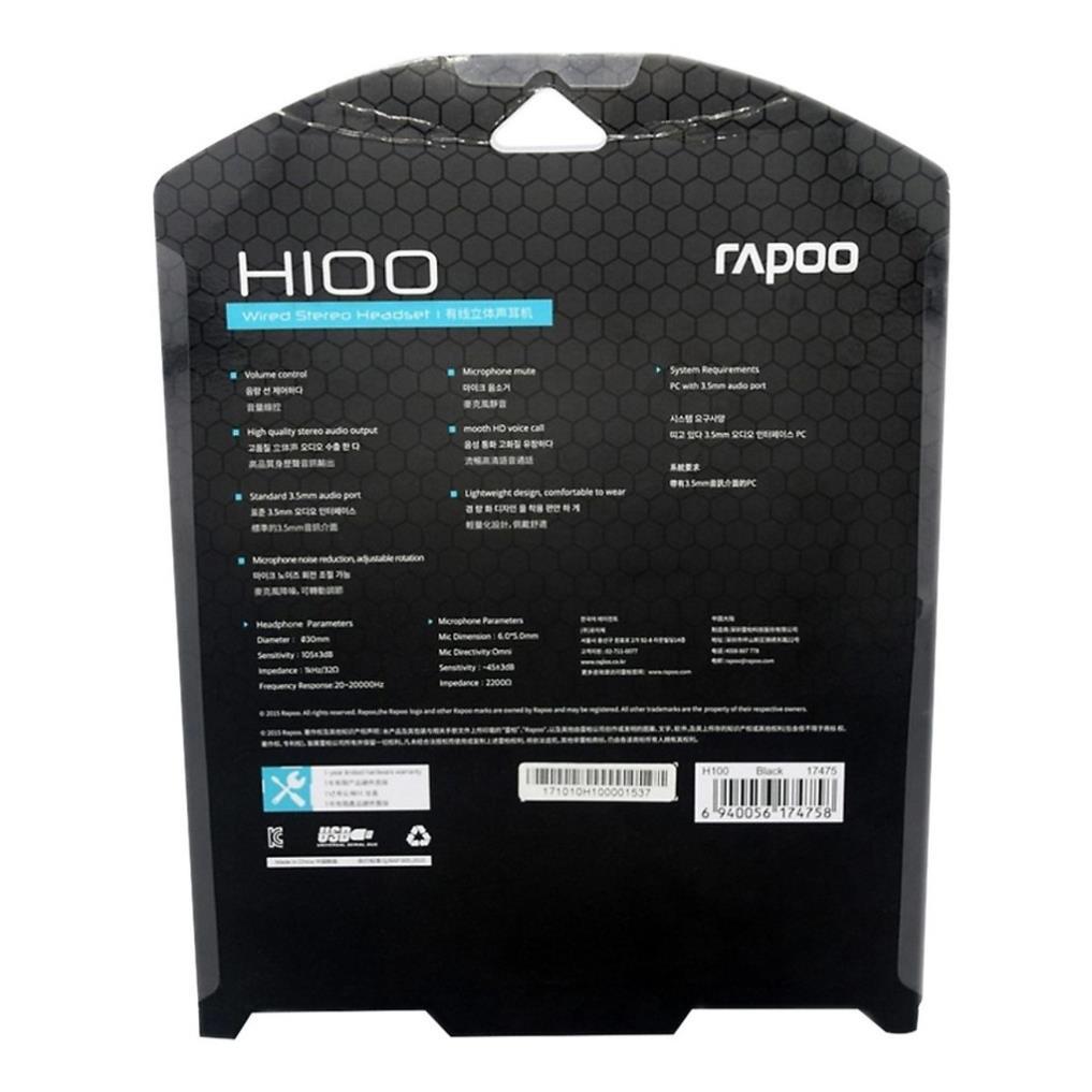 Tai nghe Rapoo H100 chụp tai có dây On-ear - Wired Stereo - Hàng chính hãng