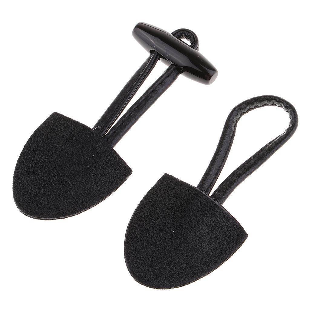6 Cặp PU Leather Horn Toggle Nút Cho Duffle Coat Fastener Buckle Black