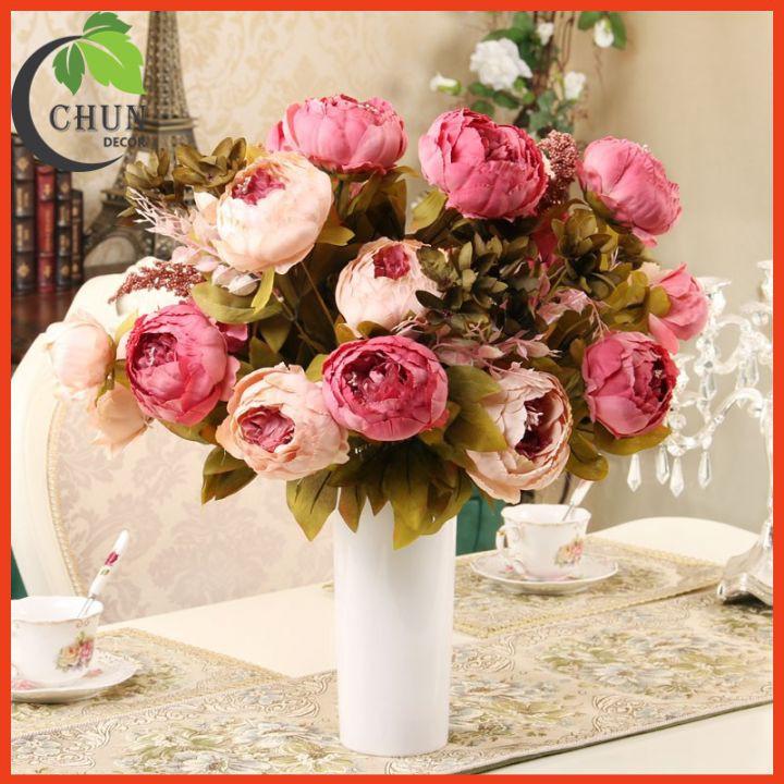 Hoa giả - cành hoa mẫu đơn Peony 8 bông cỡ lớn biểu tượng cho sự giàu sang, phú quý trang trí nhà cửa, văn phòng