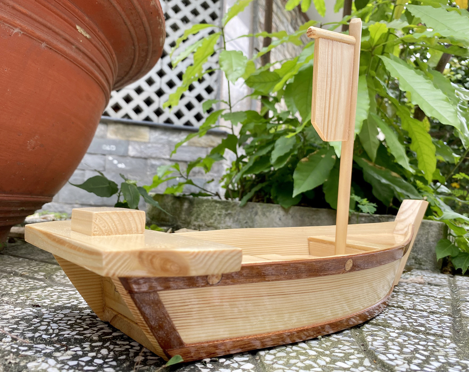 Khay thuyền gỗ 45cm trang trí decor hải sản