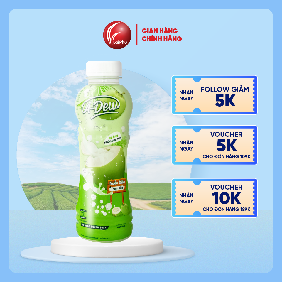 Nước Dừa Thạch Dừa A-Dew Chai 450ml - Thùng 24 Chai