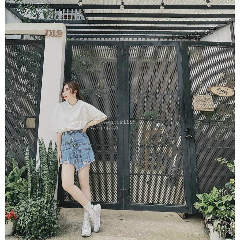 Quần Váy Jeans khuy túi rách nhẹ cao cấp NL252