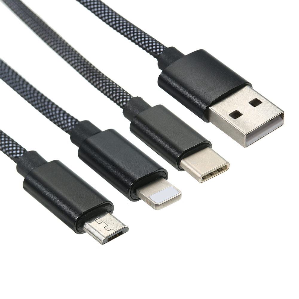 Cáp Sạc Nylon 3 Trong 1 2.4a Với Micro USB Loại C Cho IPhone XIaomi Huawei Samsung